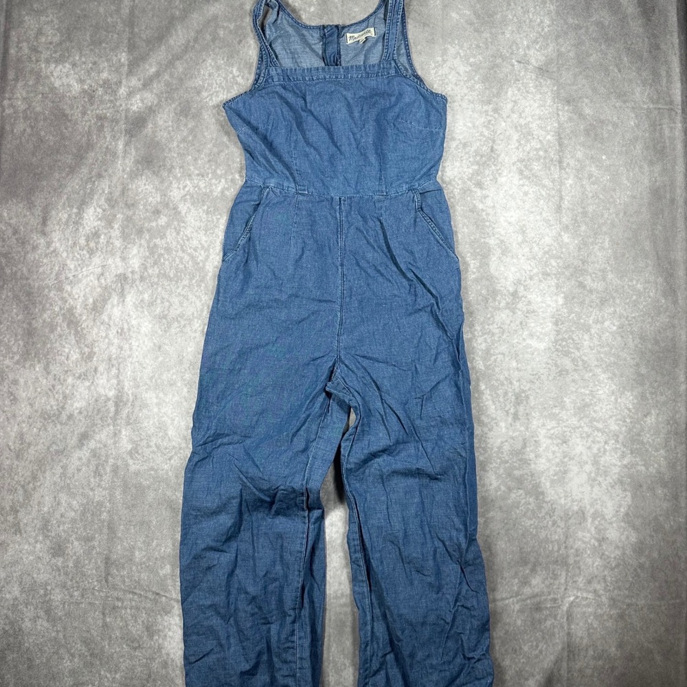 Madewell Women Denim Wide Leg Jumpsuit Blue Sleeveless Square Neck Size 0 Romper
